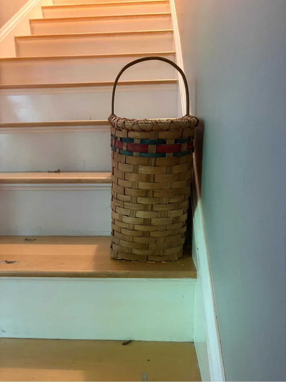 Handwoven Tan Basket 🧺 with Red & Green Trim